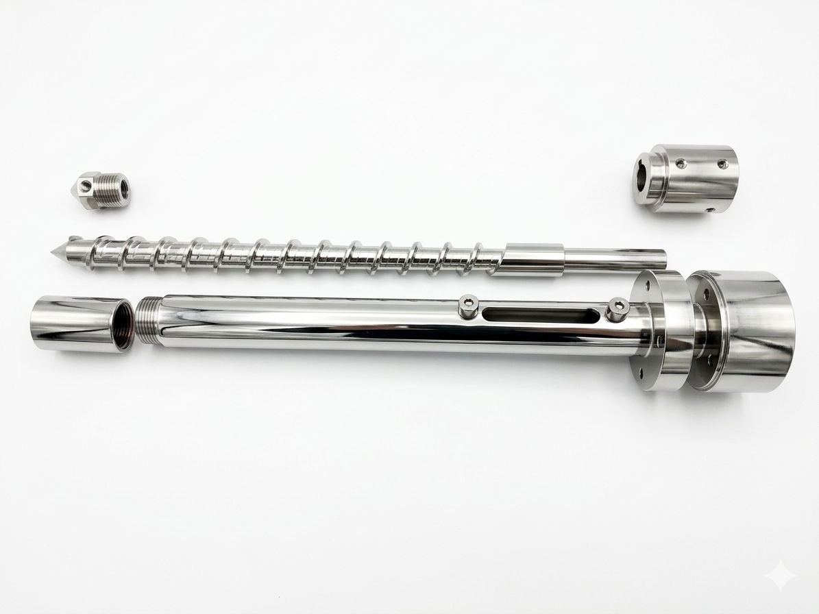 Xcalibur replacement barrel and screw assembly — precision-engineered stainless steel components